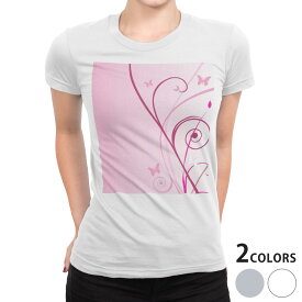 tシャツ レディース 半袖 白地 デザイン S M L XL Tシャツ ティーシャツ T shirt 001537 ラグジュアリー 蝶　ピンク