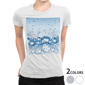 tシャツ レディース 半袖 白地 デザイン S M L XL Tシャツ ティーシャツ T shirt 001748 クール 水玉　シャボン玉　バブル