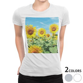 tシャツ レディース 半袖 白地 デザイン S M L XL Tシャツ ティーシャツ T shirt 002501 写真・風景 花　ひまわり　写真