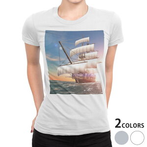 tシャツ レディース 半袖 白地 デザイン M L 白 ホワイト グレー Tシャツ ティーシャツ T shirt 002842 写真・風景 海 乗り物 イラスト