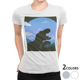 tシャツ レディース 半袖 白地 デザイン S M L XL Tシャツ ティーシャツ T shirt 026183 怪獣　恐竜　シルエット
