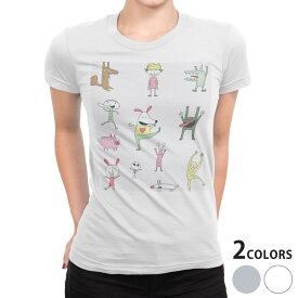 tシャツ レディース 半袖 白地 デザイン S M L XL Tシャツ ティーシャツ T shirt 026225 動物　犬　人　妖怪