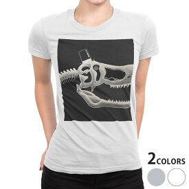 tシャツ レディース 半袖 白地 デザイン S M L XL Tシャツ ティーシャツ T shirt 026249 恐竜　怪獣　骨　帽子