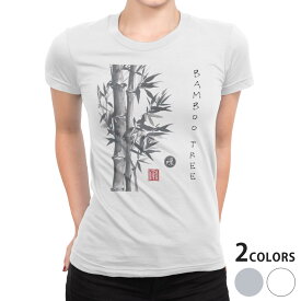 tシャツ レディース 半袖 白地 デザイン S M L XL Tシャツ ティーシャツ T shirt 032056 水墨画 竹 日本