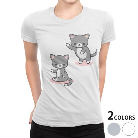 tシャツ レディース 半袖 白地 デザイン S M L XL Tシャツ ティーシャツ T shirt 004540 アニマル 猫　キャラクター　シンプル