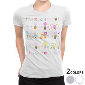 tシャツ レディース 半袖 白地 デザイン S M L XL Tシャツ ティーシャツ T shirt 004810 ラブリー 花　蝶　カラフル