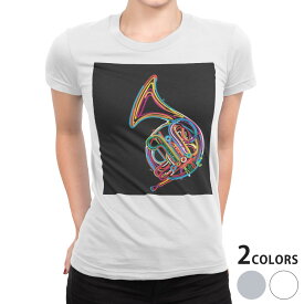 tシャツ レディース 半袖 白地 デザイン S M L XL Tシャツ ティーシャツ T shirt 005979 クール カラフル　楽器　ホルン