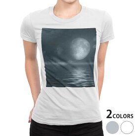 tシャツ レディース 半袖 白地 デザイン S M L XL Tシャツ ティーシャツ T shirt 006034 写真・風景 海　夜　月