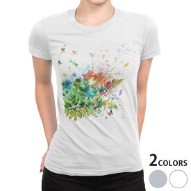 tシャツ レディース 半袖 白地 デザイン S M L XL Tシャツ ティーシャツ T shirt 006256 フラワー 植物　蝶　カラフル