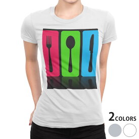 tシャツ レディース 半袖 白地 デザイン S M L XL Tシャツ ティーシャツ T shirt 006347 その他 食器　フォーク　赤　緑
