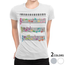 tシャツ レディース 半袖 白地 デザイン S M L XL Tシャツ ティーシャツ T shirt 006472 ラブリー 音符　楽譜　ピアノ