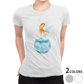 tシャツ レディース 半袖 白地 デザイン S M L XL Tシャツ ティーシャツ T shirt 006575 アニマル きんぎょ　写真　金魚