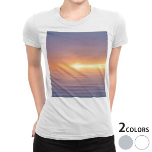 tシャツ レディース 半袖 白地 デザイン M L 白 ホワイト グレー Tシャツ ティーシャツ T shirt 006610 写真・風景 写真 海 空 夕日