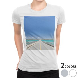 tシャツ レディース 半袖 白地 デザイン S M L XL Tシャツ ティーシャツ T shirt 006742 写真・風景 写真　海　道路　空