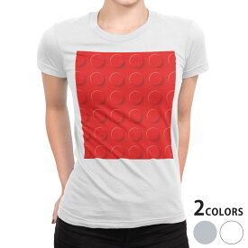 tシャツ レディース 半袖 白地 デザイン S M L XL Tシャツ ティーシャツ T shirt 007348 チェック・ボーダー レゴ　ブロック　赤　レッド