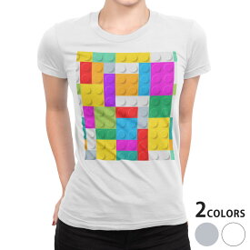 tシャツ レディース 半袖 白地 デザイン S M L XL Tシャツ ティーシャツ T shirt 007349 レゴ　ブロック　カラフル　模様