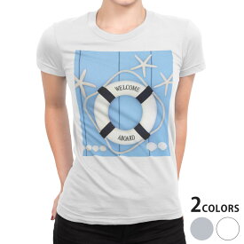 tシャツ レディース 半袖 白地 デザイン S M L XL Tシャツ ティーシャツ T shirt 007502 その他 水色　ヒトデ　浮き輪