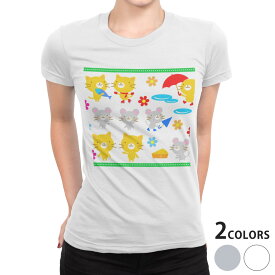 tシャツ レディース 半袖 白地 デザイン S M L XL Tシャツ ティーシャツ T shirt 007653 アニマル クール 猫　ネズミ　イラスト　キャラクター