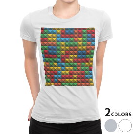 tシャツ レディース 半袖 白地 デザイン S M L XL Tシャツ ティーシャツ T shirt 007717 ユニーク カラフル　レゴ　ドット　模様