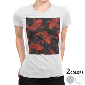 tシャツ レディース 半袖 白地 デザイン S M L XL Tシャツ ティーシャツ T shirt 007975 アニマル 和風　和柄　鯉　赤　レッド　魚
