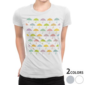 tシャツ レディース 半袖 白地 デザイン S M L XL Tシャツ ティーシャツ T shirt 008156 ユニーク カラフル　模様　イラスト　傘　雨
