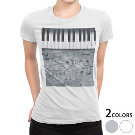 tシャツ レディース 半袖 白地 デザイン S M L XL Tシャツ ティーシャツ T shirt 008223 クール 音符　楽譜　ピアノ　モノクロ