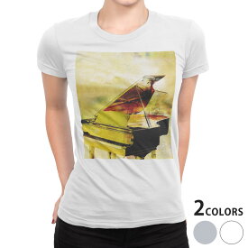 tシャツ レディース 半袖 白地 デザイン S M L XL Tシャツ ティーシャツ T shirt 008287 ユニーク 音符　楽譜　ピアノ