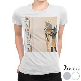tシャツ レディース 半袖 白地 デザイン S M L XL Tシャツ ティーシャツ T shirt 008410 ユニーク イラスト　壁画　古代　エジプト