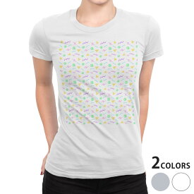 tシャツ レディース 半袖 白地 デザイン S M L XL Tシャツ ティーシャツ T shirt 009778 模様　黄色　紫　緑