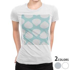 tシャツ レディース 半袖 白地 デザイン S M L XL Tシャツ ティーシャツ T shirt 009783 貝殻　模様　青