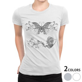 tシャツ レディース 半袖 白地 デザイン S M L XL Tシャツ ティーシャツ T shirt 009822 蝶　白　黒