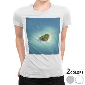 tシャツ レディース 半袖 白地 デザイン S M L XL Tシャツ ティーシャツ T shirt 010268 海　ハート　写真