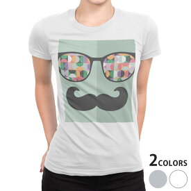 tシャツ レディース 半袖 白地 デザイン S M L XL Tシャツ ティーシャツ T shirt 010328 ひげ　めがね　緑