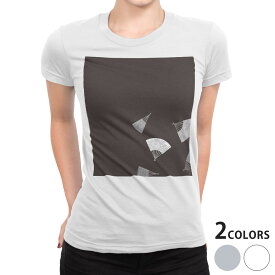 tシャツ レディース 半袖 白地 デザイン S M L XL Tシャツ ティーシャツ T shirt 010346 和風　和柄　扇子　黒