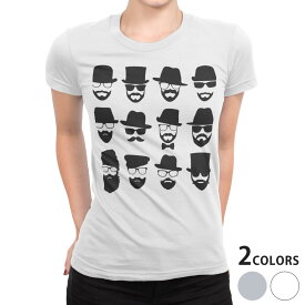 tシャツ レディース 半袖 白地 デザイン S M L XL Tシャツ ティーシャツ T shirt 010513 ひげ　めがね　帽子
