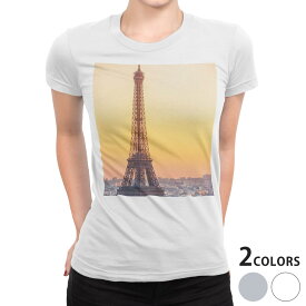 tシャツ レディース 半袖 白地 デザイン S M L XL Tシャツ ティーシャツ T shirt 010517 写真　タワー　夕焼け