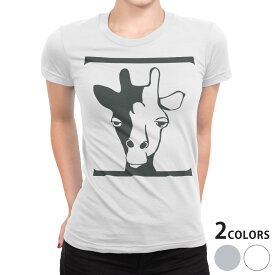 tシャツ レディース 半袖 白地 デザイン S M L XL Tシャツ ティーシャツ T shirt 010941 きりん　動物　キャラクター