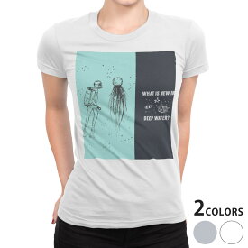 tシャツ レディース 半袖 白地 デザイン S M L XL Tシャツ ティーシャツ T shirt 010946 海　くらげ　ダイビング