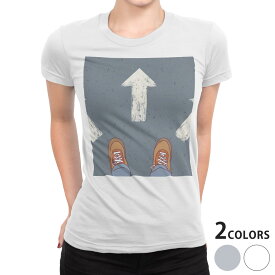tシャツ レディース 半袖 白地 デザイン S M L XL Tシャツ ティーシャツ T shirt 010999 道路　標識　靴