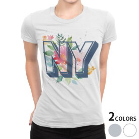 tシャツ レディース 半袖 白地 デザイン S M L XL Tシャツ ティーシャツ T shirt 011072 ニューヨーク　カラフル　花