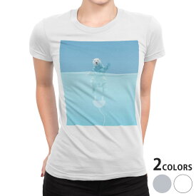 tシャツ レディース 半袖 白地 デザイン S M L XL Tシャツ ティーシャツ T shirt 011131 シロクマ　動物　水色