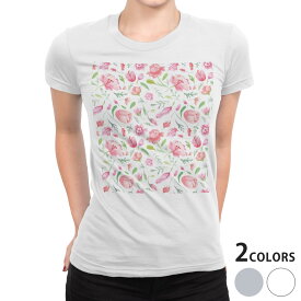 tシャツ レディース 半袖 白地 デザイン S M L XL Tシャツ ティーシャツ T shirt 011876 花柄　ピンク　かわいい