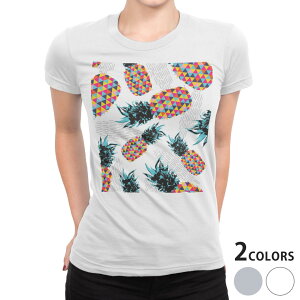 tシャツ レディース 半袖 白地 デザイン M L 白 ホワイト グレー Tシャツ ティーシャツ T shirt 011916 パイナップル カラフル おしゃれ