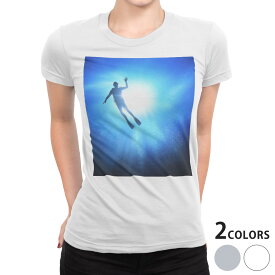 tシャツ レディース 半袖 白地 デザイン S M L XL Tシャツ ティーシャツ T shirt 012662 海　ダイビング　シルエット