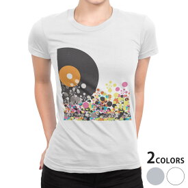 tシャツ レディース 半袖 白地 デザイン S M L XL Tシャツ ティーシャツ T shirt 012821 レコード　ドット　カラフル