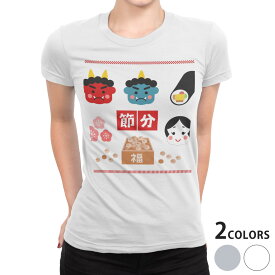 tシャツ レディース 半袖 白地 デザイン S M L XL Tシャツ ティーシャツ T shirt 012878 節分　鬼　文字