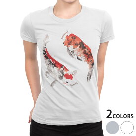 tシャツ レディース 半袖 白地 デザイン S M L XL Tシャツ ティーシャツ T shirt 013368 鯉　絵　魚