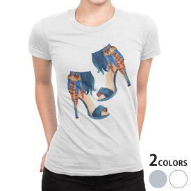 tシャツ レディース 半袖 白地 デザイン S M L XL Tシャツ ティーシャツ T shirt 013585 ヒール　靴　羽