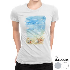 tシャツ レディース 半袖 白地 デザイン S M L XL Tシャツ ティーシャツ T shirt 013999 海　ヒトデ　貝殻