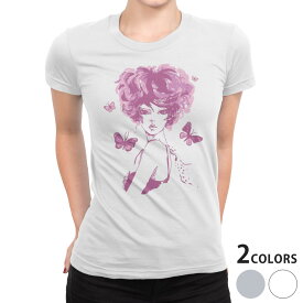 tシャツ レディース 半袖 白地 デザイン S M L XL Tシャツ ティーシャツ T shirt 014547 おしゃれ　蝶　紫